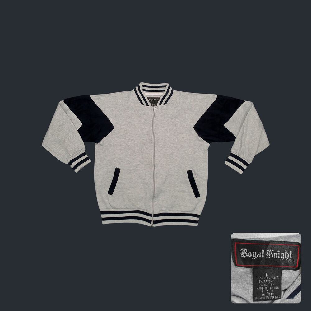 Vintage 80s Boxy Tri-Blend Track Jacket Navy Chevron Gray M